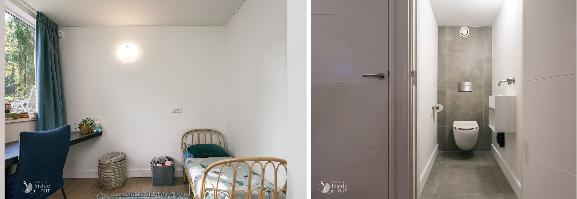 Kinderslaapkamer enn modern toilet en maatwerk deuren