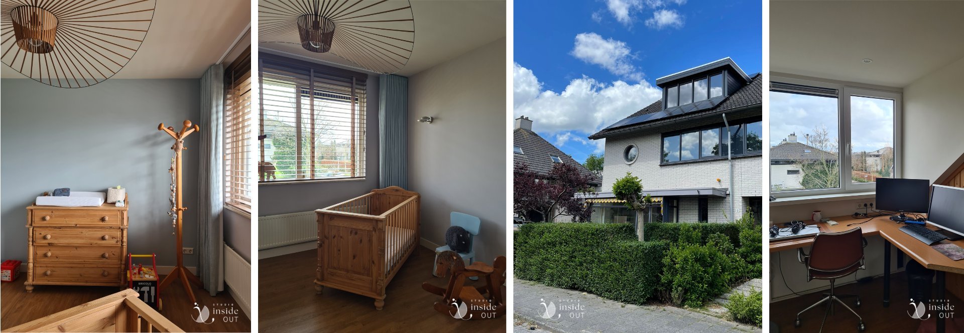 Babykamer dakkapel voorzijde woning en werkruimte met werkblad in de dakkapel