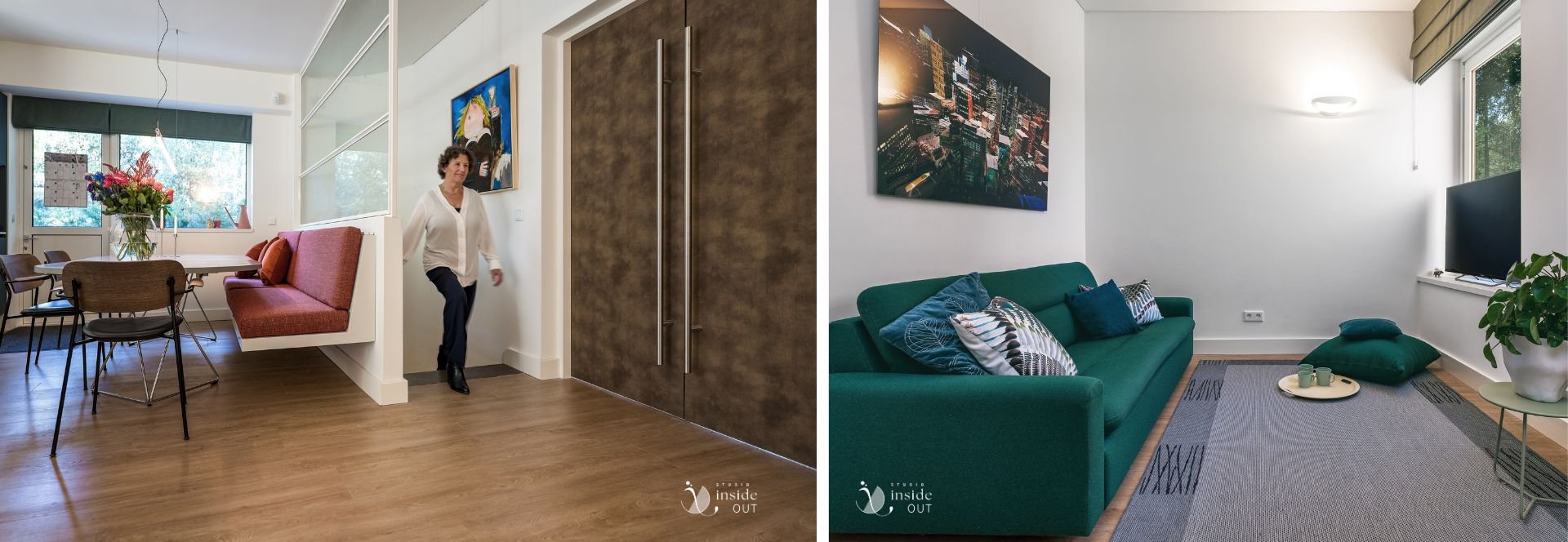 Met leer bekleden deuren en tv hoek